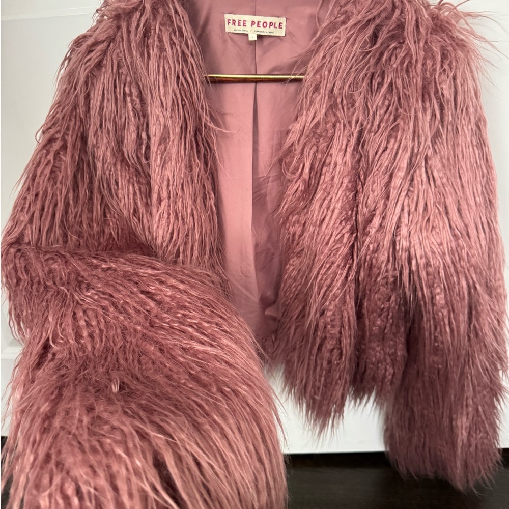 Free People Dusty Rose Faux Fur Jacket